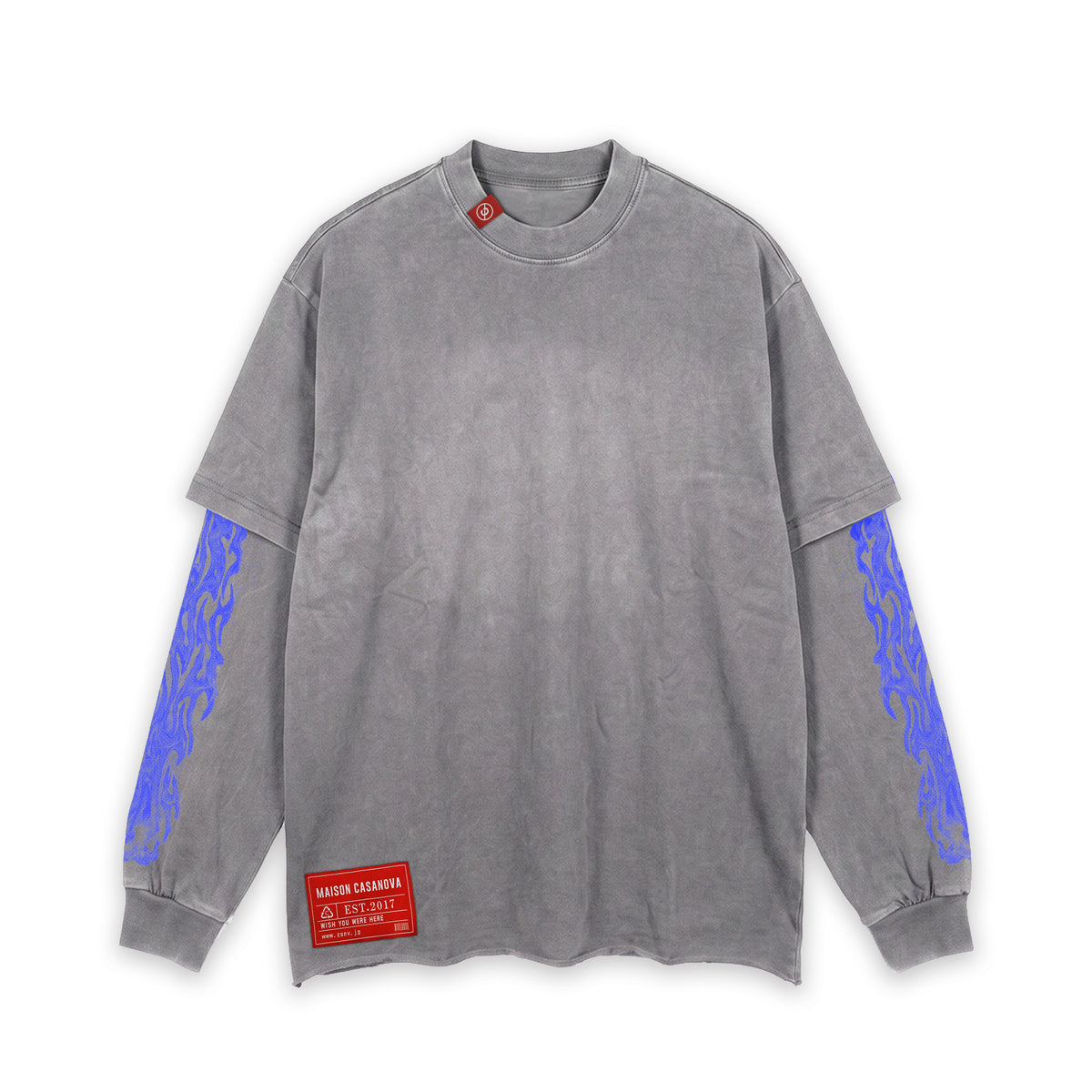 Maison Casanova フェードグレー レイヤード ファイヤーパターン ロンT